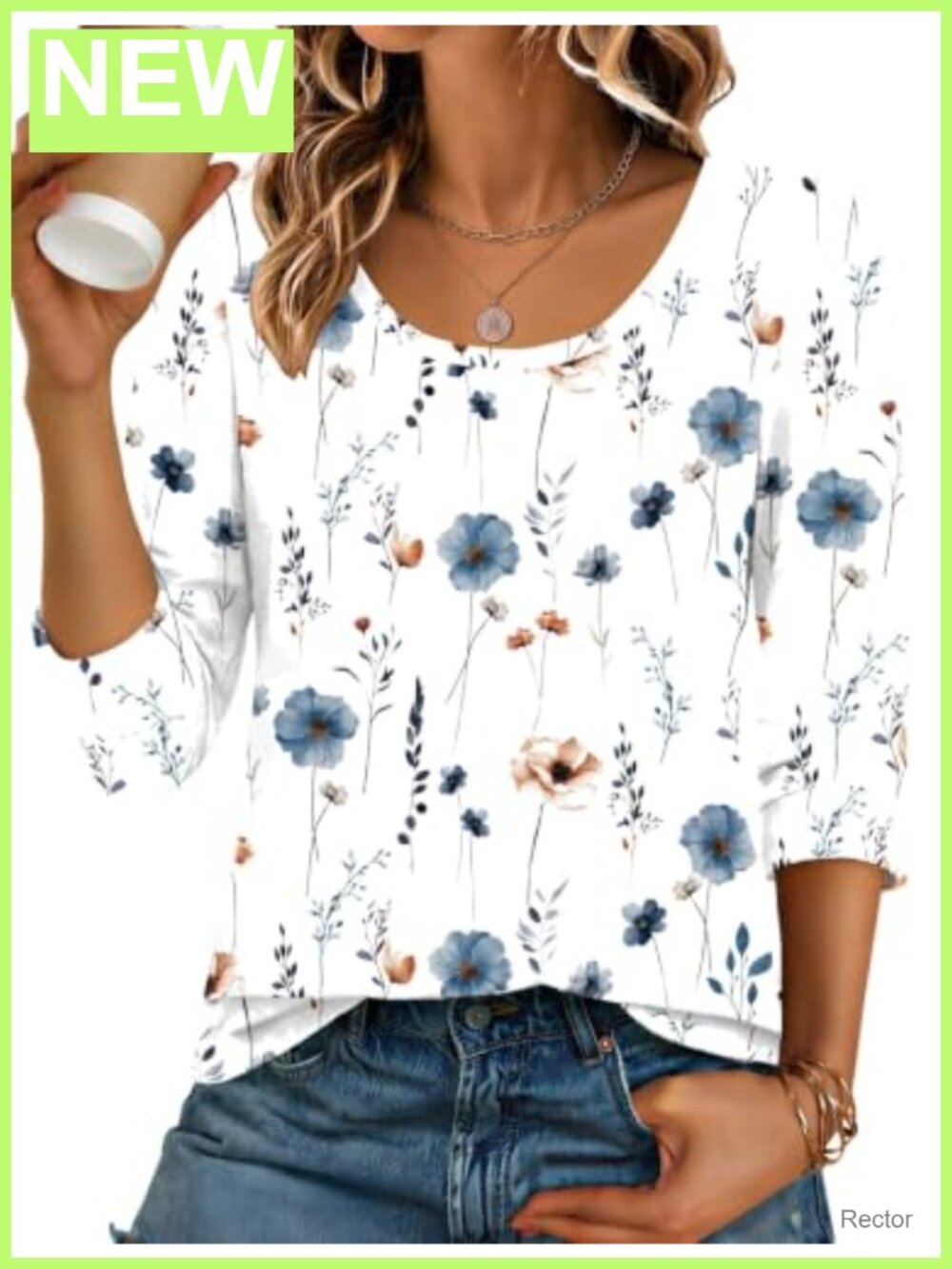 Ekouaer 3/4 Sleeve Scoop Neck Casual Basic Tee Slim Fit T-Shirt